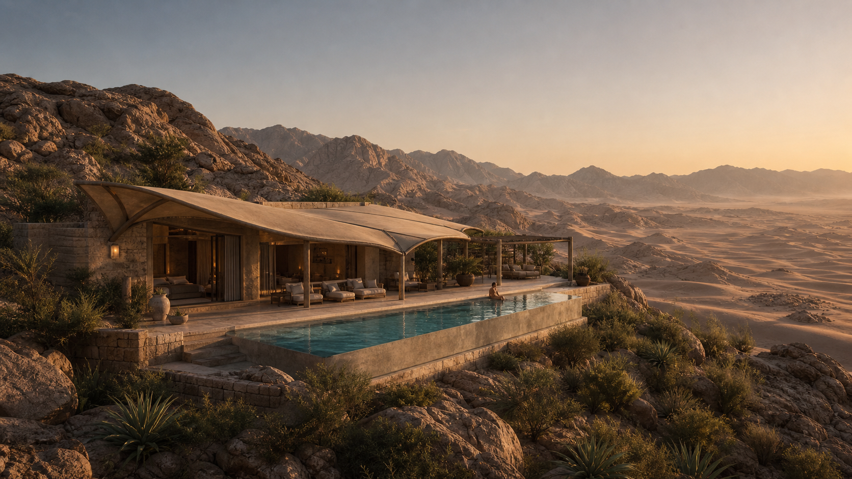 A luxury resort in a desert valley